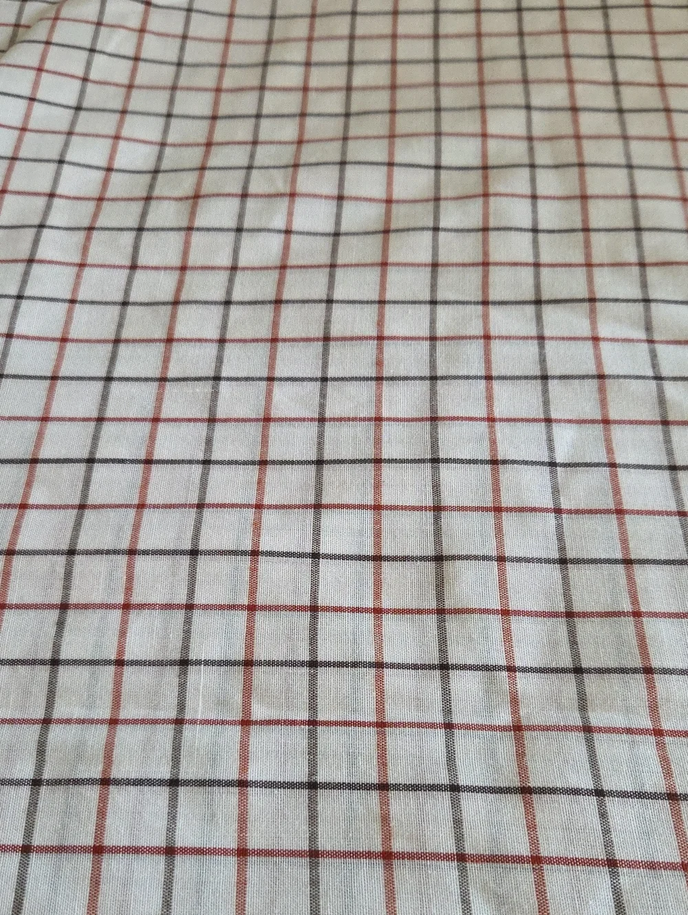 Checker Stripes Vintage Brick Red - Black - Grey - White Sheer Cotton Fabric 3yd